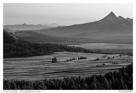 Meadows and Mt Bailey in the distance. Crater Lake National Park (black and white)