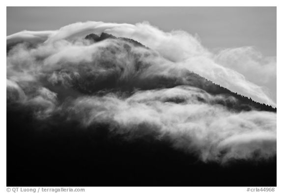 Clouds formed by high winds over Mt Scott. Crater Lake National Park (black and white)