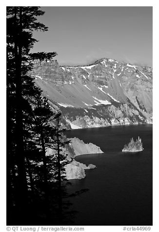 Phantom ship and Garfield Peak. Crater Lake National Park (black and white)