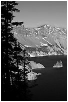 Phantom ship and Garfield Peak. Crater Lake National Park ( black and white)