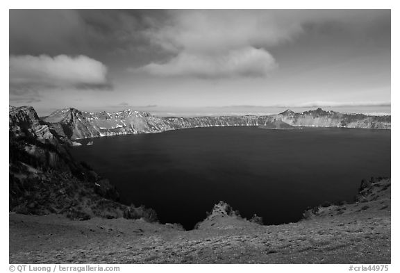 Lake view from Cloudcap overlook. Crater Lake National Park (black and white)