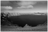 Lake view from Cloudcap overlook. Crater Lake National Park, Oregon, USA. (black and white)