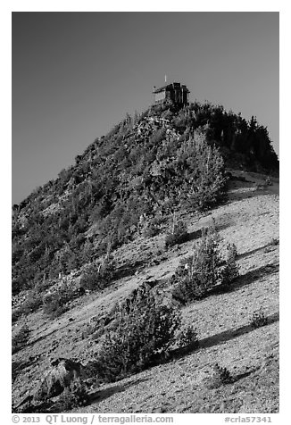 Mount Scott summit and fire lookout. Crater Lake National Park (black and white)