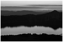 Crater Lake, Llao Rock, and ridges at sunset. Crater Lake National Park ( black and white)