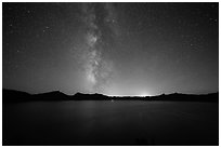 Milky Way and Crater Lake with setting moon. Crater Lake National Park ( black and white)