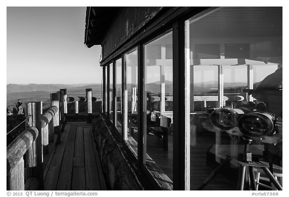 Binoculars, Watchman fire lookout. Crater Lake National Park (black and white)