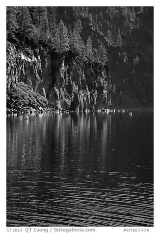 Cliffs, shadows, and reflections, Cleetwood Cove. Crater Lake National Park (black and white)