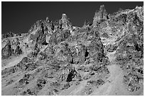 Tall volcanic dikes. Crater Lake National Park ( black and white)