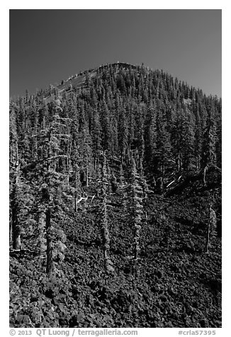 Lava rocks and cinder cone, Wizard Island. Crater Lake National Park (black and white)