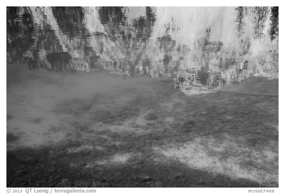 Watchman reflection and clear turquoise waters, Wizard Island. Crater Lake National Park (black and white)