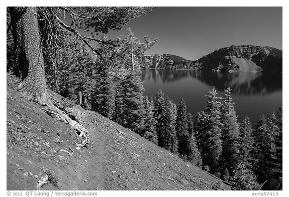 Wizard Island summit trail. Crater Lake National Park (black and white)