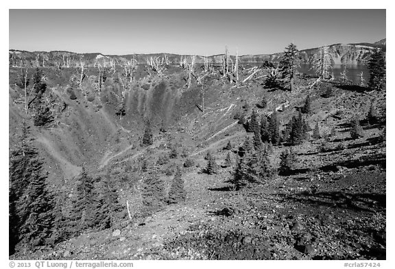 Crater inside Wizard Island cinder cone. Crater Lake National Park (black and white)