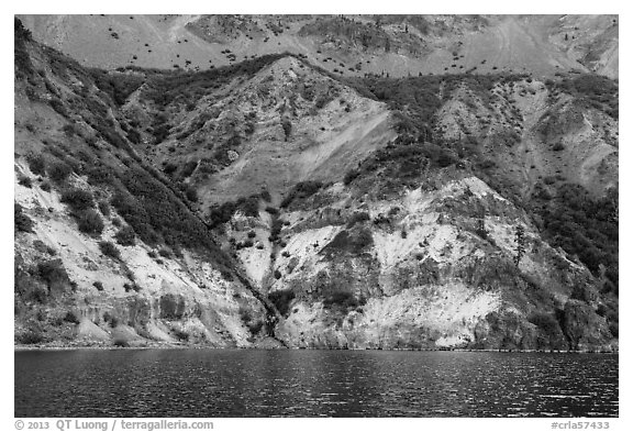 Chaski Slide seen from lake. Crater Lake National Park (black and white)