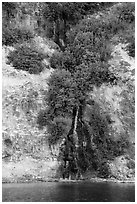 Waterfall running into lake. Crater Lake National Park ( black and white)