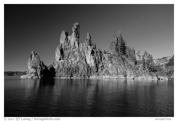 Phantom Ship seen from lake. Crater Lake National Park (black and white)