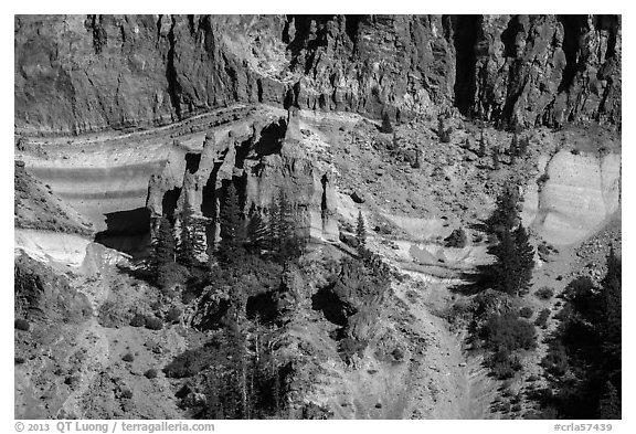 Pumice Castle from below. Crater Lake National Park (black and white)