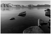 Lakeshore in late afternoon, Cleetwood Cove. Crater Lake National Park ( black and white)