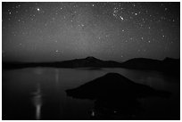 Stars and reflections over lake. Crater Lake National Park ( black and white)