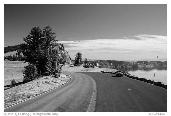 Road near North Junction. Crater Lake National Park (black and white)
