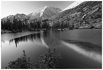 Reflections on lake at sunset. Kings Canyon National Park, California, USA. (black and white)