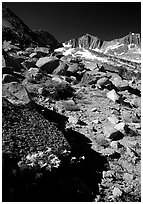 Mountains near Sawmill Pass, morning. Kings Canyon National Park, California, USA. (black and white)