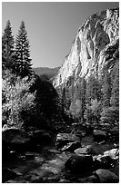 Kings River and cliffs in Cedar Grove. Kings Canyon National Park, California, USA. (black and white)