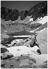 Alpine lake in early summer. Kings Canyon National Park ( black and white)