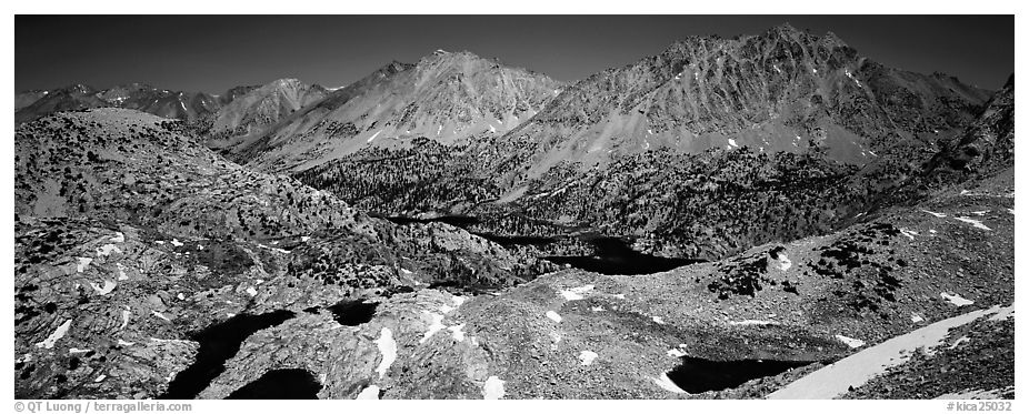 Mineral mountain landscape dotted with lakes. Kings Canyon  National Park (black and white)