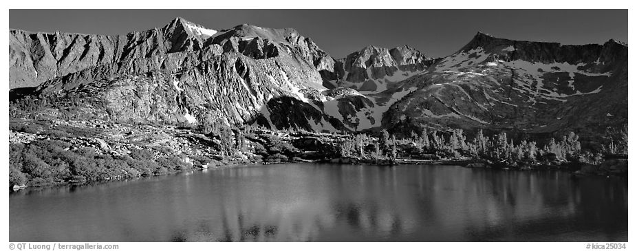 Sierra Mountains and lake in early summer. Kings Canyon  National Park (black and white)