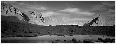 Palissades at sunset, Dusy Basin. Kings Canyon National Park (Panoramic black and white)