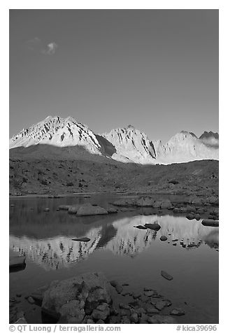 Palissades chain reflected in lake, Dusy Basin. Kings Canyon National Park, California, USA.