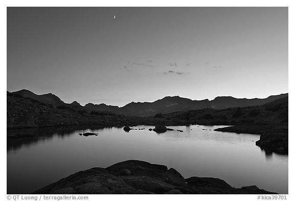 Lake at sunset, Dusy Basin. Kings Canyon National Park (black and white)