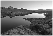 Lake and mountains at dusk, Dusy Basin. Kings Canyon National Park ( black and white)
