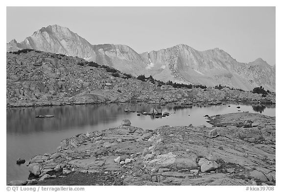 Lake and mountains at dawn, Dusy Basin. Kings Canyon National Park, California, USA.