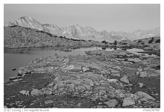 Alpine landscape, lakes and mountains at dawn, Dusy Basin. Kings Canyon National Park, California, USA.