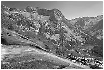 Waterfall plunging towards Le Conte Canyon. Kings Canyon National Park ( black and white)