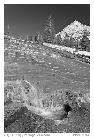 Water flowing over granite slab, Le Conte Canyon. Kings Canyon National Park (black and white)