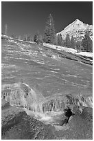 Water flowing over granite slab, Le Conte Canyon. Kings Canyon National Park, California, USA. (black and white)