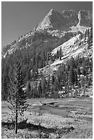 The Citadel rising above Le Conte Canyon. Kings Canyon National Park, California, USA. (black and white)