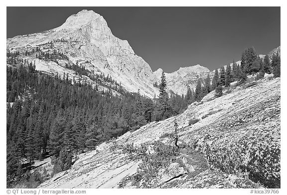 Granite slab and Langille Peak, Le Conte Canyon. Kings Canyon National Park, California, USA.