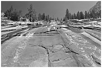 Waterfall over granite slab, Le Conte Canyon. Kings Canyon National Park, California, USA. (black and white)