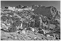 Mt Giraud chain, Lower Dusy basin. Kings Canyon National Park, California, USA. (black and white)