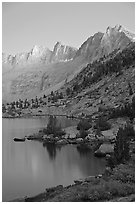 Lake and Mt Giraud at dusk, Lower Dusy basin. Kings Canyon National Park ( black and white)
