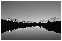 Mountain range reflected in calm lake, Dusy Basin. Kings Canyon National Park ( black and white)