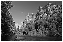 Granite cliffs raising above South Forks of the Kings River. Kings Canyon National Park ( black and white)