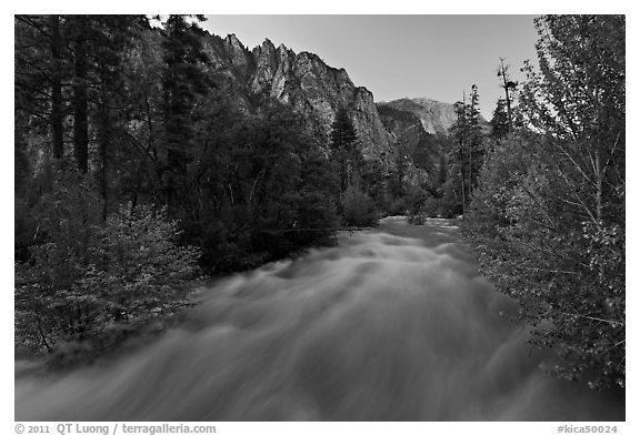 South Forks of the Kings River flowing at dusk. Kings Canyon National Park, California, USA.