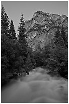 Roaring River flowing at dusk. Kings Canyon National Park, California, USA. (black and white)
