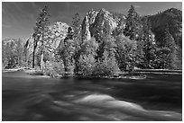 Kings River and trees in the spring, Cedar Grove. Kings Canyon National Park ( black and white)