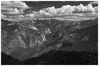Cedar Grove Valley view and clouds. Kings Canyon National Park, California, USA. (black and white)