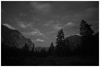 Cedar Grove valley at night. Kings Canyon National Park, California, USA. (black and white)